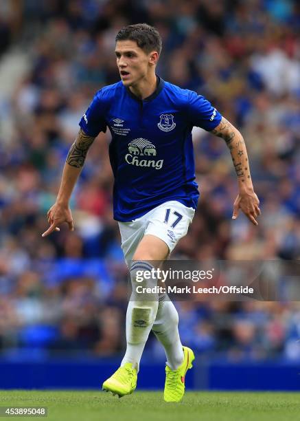 Muhamed Besic of Everton in action during the pre-season friendly match between Everton and FC Porto at Goodison Park on August 3, 2014 in Liverpool,...