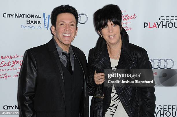 Eric Vitro and Diane Warren arrive at the Geffen Playhouse for the opening night of "I'll Eat You Last: A Chat with Sue Mengers" with Bette Midler on...