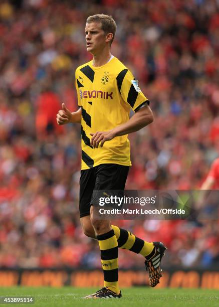 Sven Bender of Dortmund in action during the pre-season friendly match between Liverpool and Borussia Dortmund at Anfield on August 10, 2014 in...