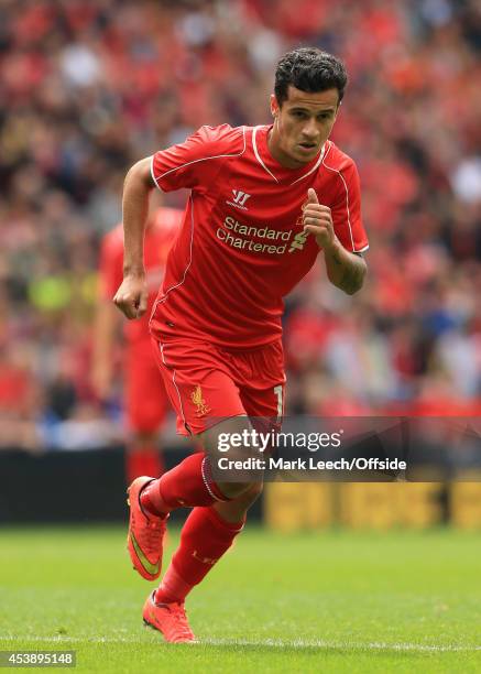 Philippe Coutinho of Liverpool in action during the pre-season friendly match between Liverpool and Borussia Dortmund at Anfield on August 10, 2014...