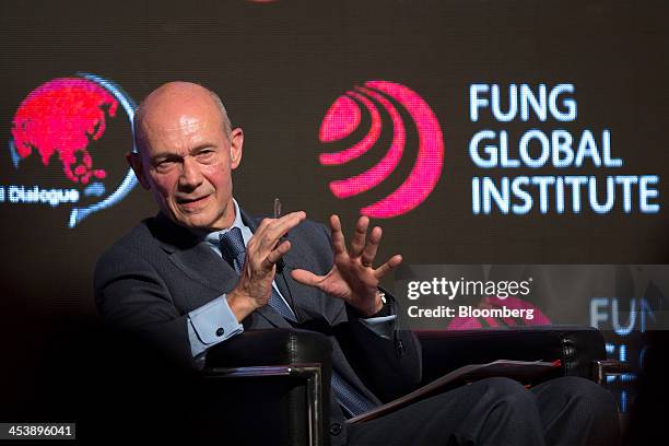 Pascal Lamy, former director general of the World Trade Organization , gestures as he speaks during the Asia-Global Dialogue conference in Hong Kong,...