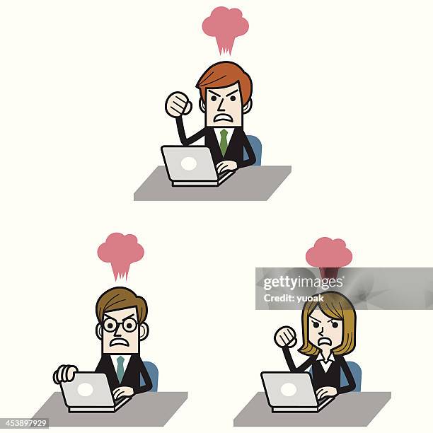 businessman angry at computer - technophobe stock illustrations