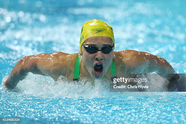 Madeline Groves of Australia swims the Women's 200m Butterfly final during day one of the 2014 Pan Pacific Championships at Gold Coast Aquatics on...