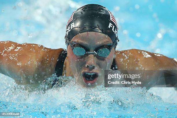 Hali Flickinger of the USA swims the Women's 200m Butterfly B Final during day one of the 2014 Pan Pacific Championships at Gold Coast Aquatics on...