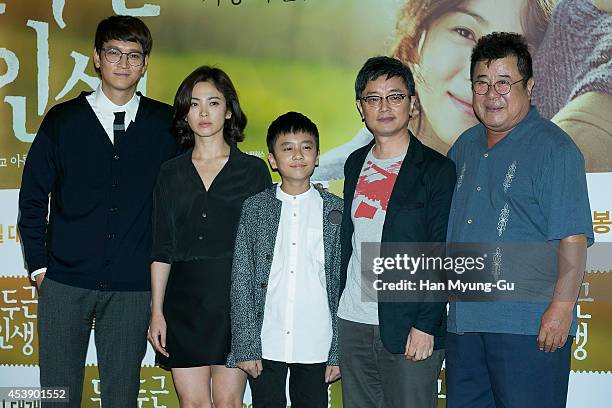 South Korean actors Gang Dong-Won, Song Hye-Kyo, Cho Sung-Mok, director Lee Jae-Yong and Baek Il-Sub attend the press screening of "My Brilliant...