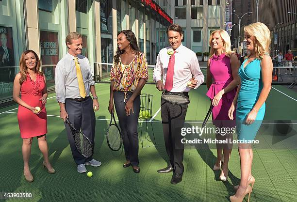 Co-hosts Maria Molina and Steve Doocy, professional tennis player Venus Williams, and co-hosts Clayton Morris, Anna Kooiman and Heather Childers...