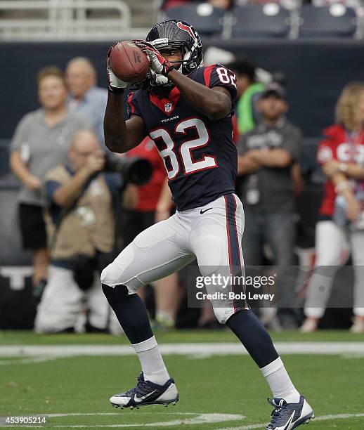 Wide receiver Keshawn Martin of the Houston Texans during game action against the Atlanta Falcons at Reliant Stadium on August 16, 2014 in Houston,...