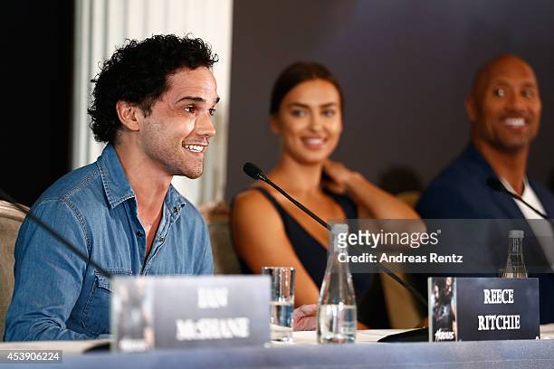 Actors Reece Ritchie and Irina Shayk attend the press conference of Paramount Pictures 'HERCULES' at Hotel Adlon on August 21, 2014 in Berlin,...