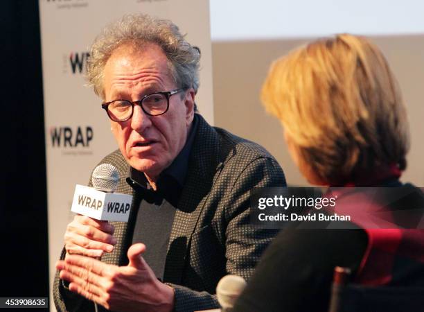 Actor Geoffrey Rush and moderator Sharon Waxman attend TheWrap's Awards & Foreign Screening Series "The Book Thief" at the Landmark Theater on...