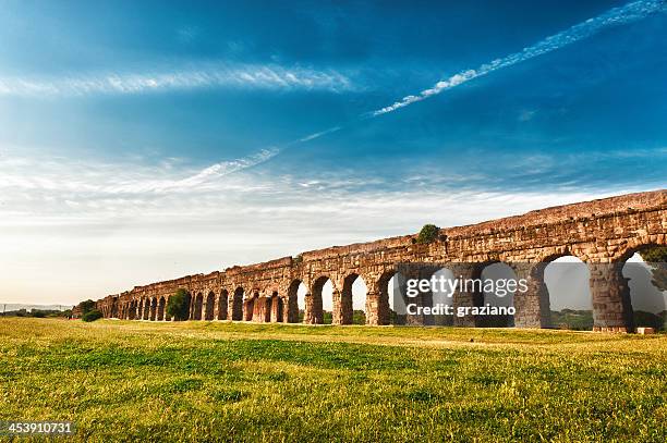 an ancient roman aqueduct - aqueduct stockfoto's en -beelden