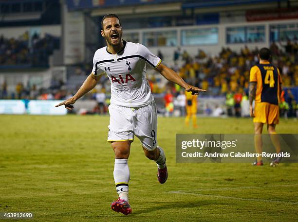 Roberto Soldado Rillo from Tottenham Hotspur celebrates scoring a goal during the AEL Limassol FC v Tottenham Hotspur - UEFA Europa League Qualifying...