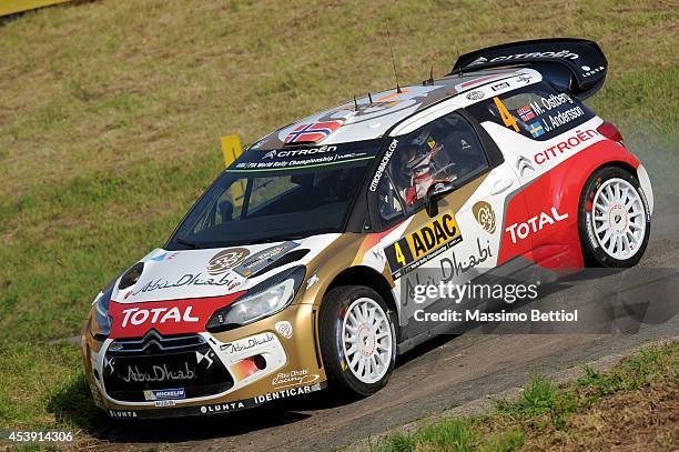 Mads Ostberg of Norway and Jonas Andersson of Sweden compete in their Citroen Total Abu Dhabi WRT Citroen DS3 WRC during the Shakedown of the WRC...