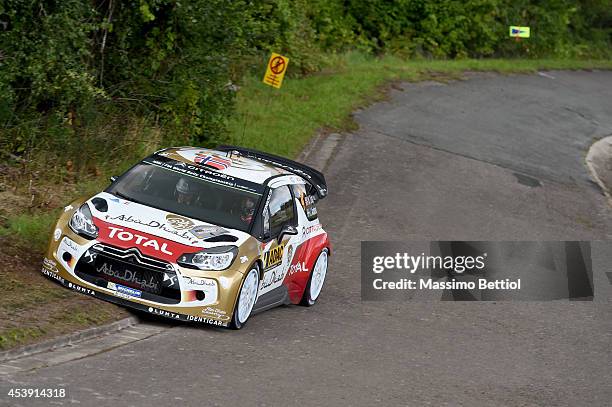Mads Ostberg of Norway and Jonas Andersson of Sweden compete in their Citroen Total Abu Dhabi WRT Citroen DS3 WRC during the Shakedown of the WRC...