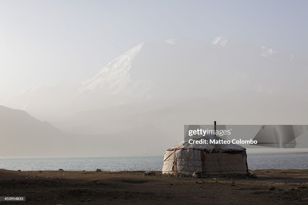 Kyrgyz yurt on the shores of Karakul lake, China