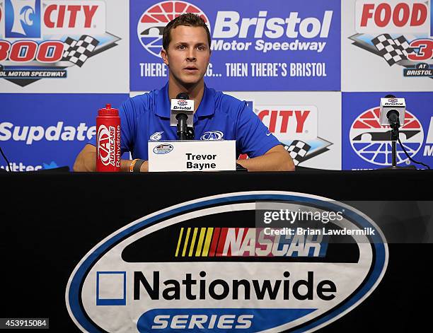 Trevor Bayne, driver of the AdvoCare Ford, speaks at a press conference at Bristol Motor Speedway on August 21, 2014 in Bristol, Tennessee.