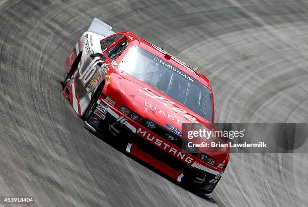 Ryan Reed, driver of the ADA Drives to Stop Diabetes presented by Lilly Diabetes Ford, drives during practice for the NASCAR Nationwide Series Food...