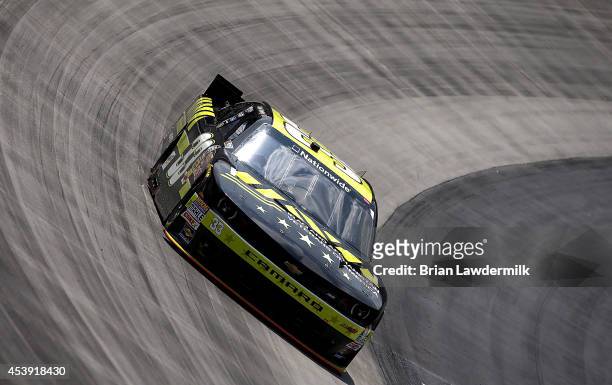 Cale Conley, driver of the IAVA Chevrolet, drives during practice for the NASCAR Nationwide Series Food City 300 at Bristol Motor Speedway on August...