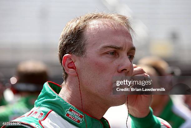 Kevin Harvick, driver of the Hunt Brothers Pizza Chevrolet, drives during practice for the NASCAR Nationwide Series Food City 300 at Bristol Motor...