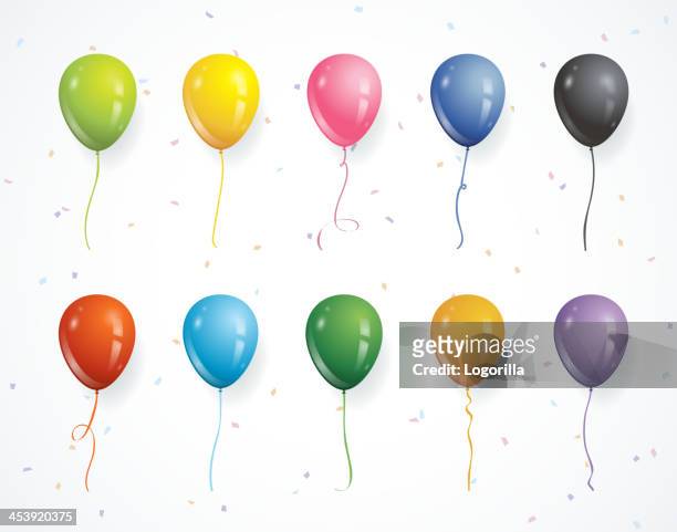stockillustraties, clipart, cartoons en iconen met multicolored party balloons with confetti - balonnen