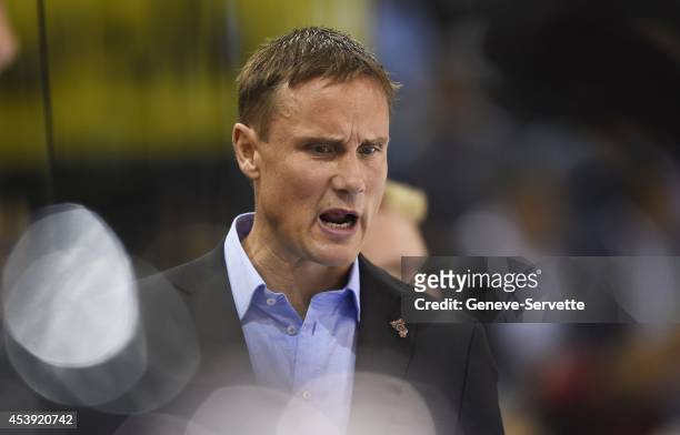 Christian Lechtaler , coach of Frolunda Gothenburg during the Champions Hockey League group stage game between Geneve-Servette and Frolunda...