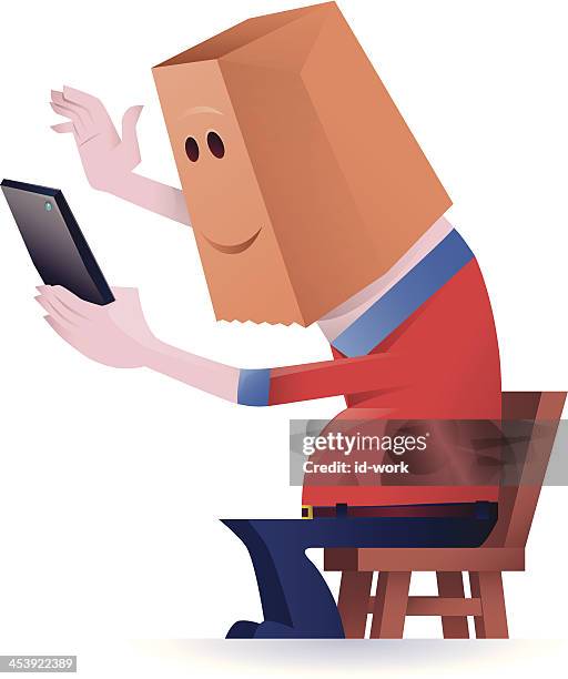 chatting via tablet - man using tablet stock illustrations