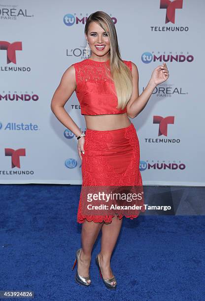 Kimberly dos Ramos arrives at Telemundo's Premios Tu Mundo Awards 2014 at American Airlines Arena on August 21, 2014 in Miami, Florida.