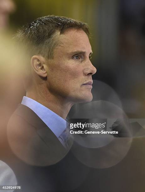 Roger Ronnberg, coach of Frolunda Gothenburg during the Champions Hockey League group stage game between Geneve-Servette and Frolunda Gothenburg on...