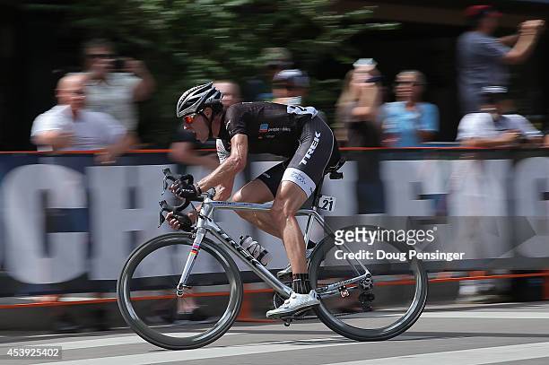 Jens Voigt of Germany riding for Trek Factory Racing races in a solo breakaway during stage four of the 2014 USA Pro Challenge on August 21, 2014 in...