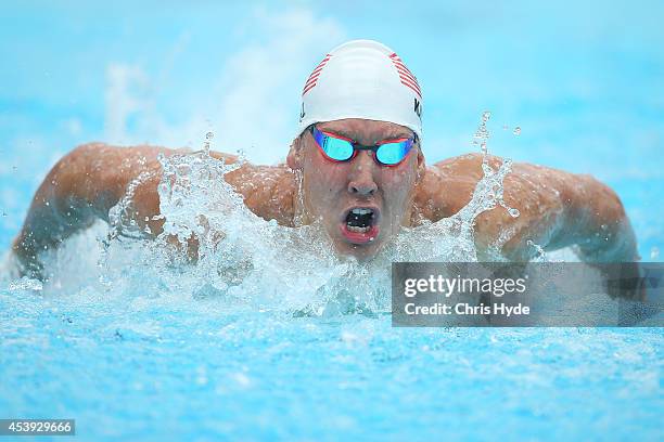 Chase Kalisz of the USA swims in the Men's 400m IM heats during day two of the 2014 Pan Pacific Championships at Gold Coast Aquatics on August 22,...