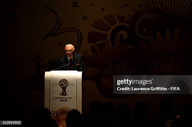 President of the Brazilian Football Confederation and President of the Local Organizing Committee, Jose Maria Marin speaks during the Final Draw...