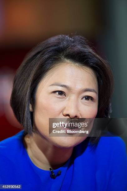 Billionaire Zhang Xin, chief executive officer of Soho China Ltd., speaks during a Bloomberg Television interview in Hong Kong, China, on Friday,...