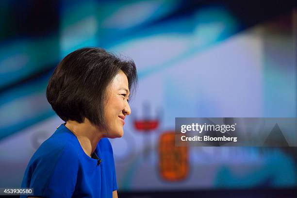 Billionaire Zhang Xin, chief executive officer of Soho China Ltd., speaks during a Bloomberg Television interview in Hong Kong, China, on Friday,...