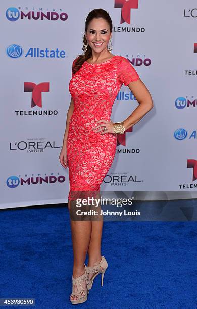 Ivette Machin arrives at Telemundo's Premios Tu Mundo Awards 2014 at American Airlines Arena on August 21, 2014 in Miami, Florida.