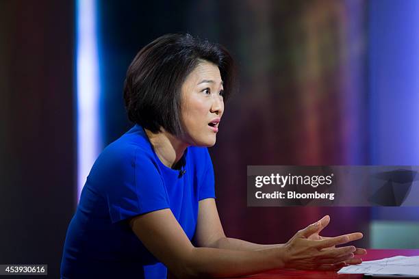 Billionaire Zhang Xin, chief executive officer of Soho China Ltd., speaks during a Bloomberg Television interview in Hong Kong, China, on Friday,...