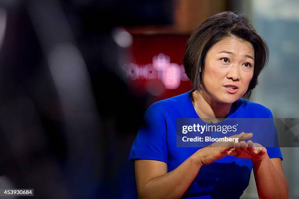 Billionaire Zhang Xin, chief executive officer of Soho China Ltd., speaks during a Bloomberg Television interview in Hong Kong, China, on Friday,...