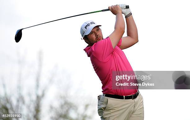 Kent Bulle hits his drive on the 16th hole during the first round of the WinCo Foods Portland Open presented by Kraft at Witch Hollow at Pumpkin...