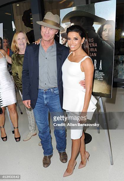 Actors Ed Harris and Eva Longoria attend the Los Angeles Premiere of "Frontera" at Landmark Theatre on August 21, 2014 in Los Angeles, California.