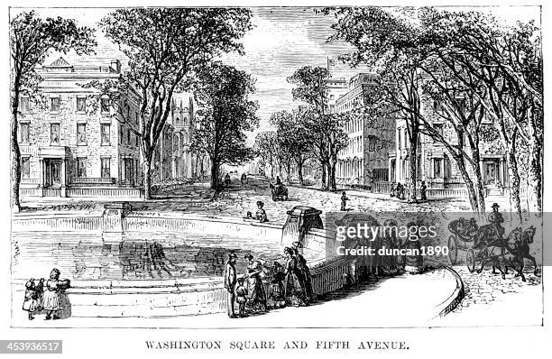 ilustrações, clipart, desenhos animados e ícones de washington square e a fifth avenue - parque washington square