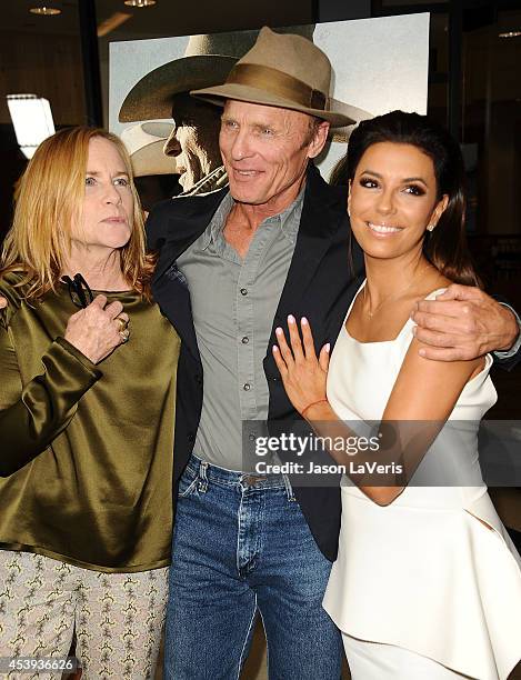 Amy Madigan, Ed Harris and Eva Longoria attend the premiere of "Frontera" at Landmark Theatre on August 21, 2014 in Los Angeles, California.