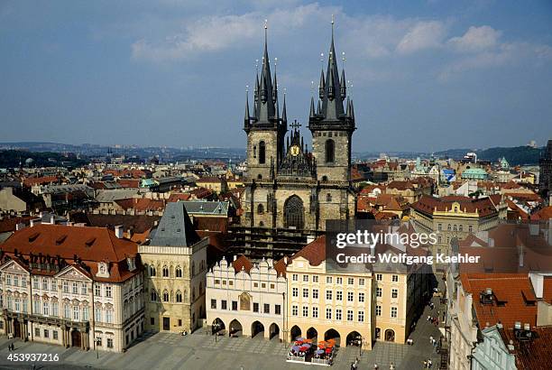 Czech Republic, Prague, Old Town Square , Tyn Church, From Town Hall Tower.