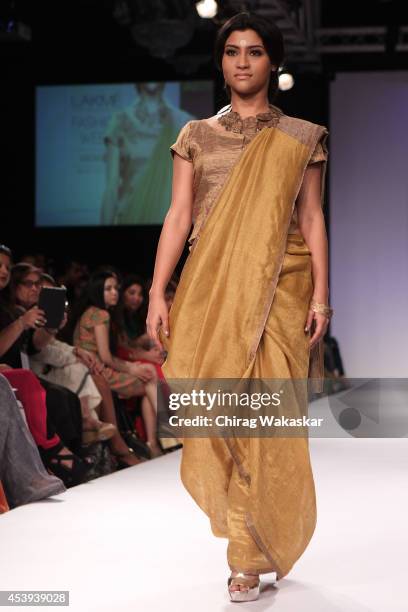 Konkona Sen Sharma showcases designs by Anavila during day 2 of Lakme Fashion Week Winter/Festive 2014 at The Palladium Hotel on August 21, 2014 in...