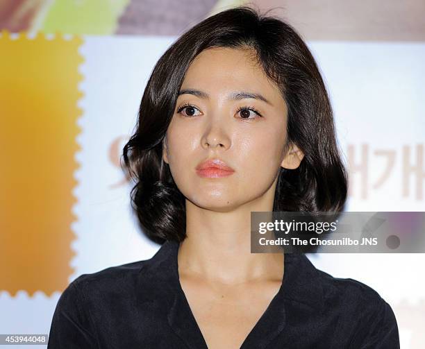 Song Hye-Kyo attends the movie "My Brilliant Life" press premiere at Wangsimni CGV on August 21, 2014 in Seoul, South Korea.