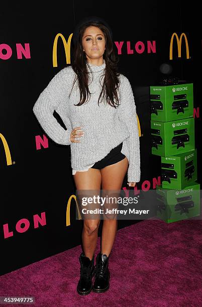 Singer Moxie Raia attends NYLON + McDonald's Dec/Jan issue launch party, hosted by cover star Demi Lovato at Quixote Studios on December 5, 2013 in...