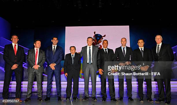 Mario Kempes, Lothar Matthaus, Fernando Hierro, Alcides Ghiggia, FIFA Secretary General Jerome Valcke, Cafu, Zinedine Zidane, Fabio Cannavaro and Sir...