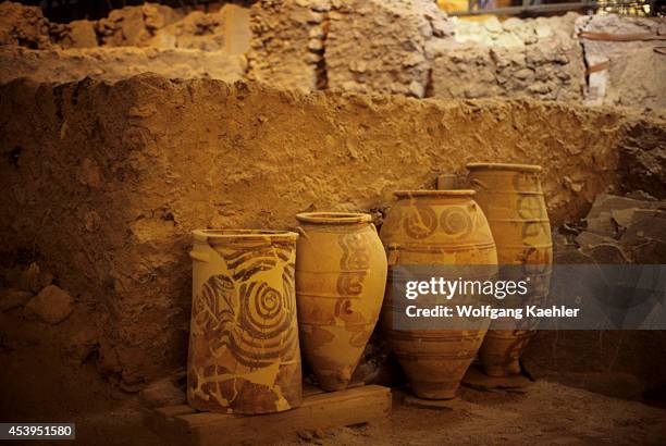 Greece, Santorini, Akrotiri, Minoan Site, Vases.