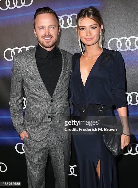 Actor Aaron Paul and Lauren Parsekian attend Audi Celebrates Emmys' Week 2014 at Cecconi's Restaurant on August 21, 2014 in Los Angeles, California.