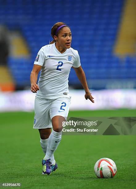 England player Alex Scott in action during the FIFA 2015 Women's World Cup Group 6 Qualifier between Wales and England at Cardiff City Stadium on...