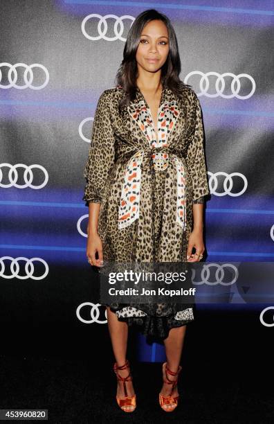 Actress Zoe Saldana arrives at Audi Emmy Week Celebration at Cecconi's Restaurant on August 21, 2014 in Los Angeles, California.