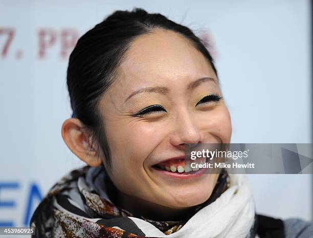 Miki Ando of Japan talks to the media in a press conference during Day Two of the ISU 46th Golden Spin of Zagreb at the Dom Sportova on December 6,...