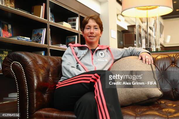 Head coach Maren Meinert of Germany poses after an interview at the Sheraton Hotel on August 22, 2014 in Montreal, Canada.